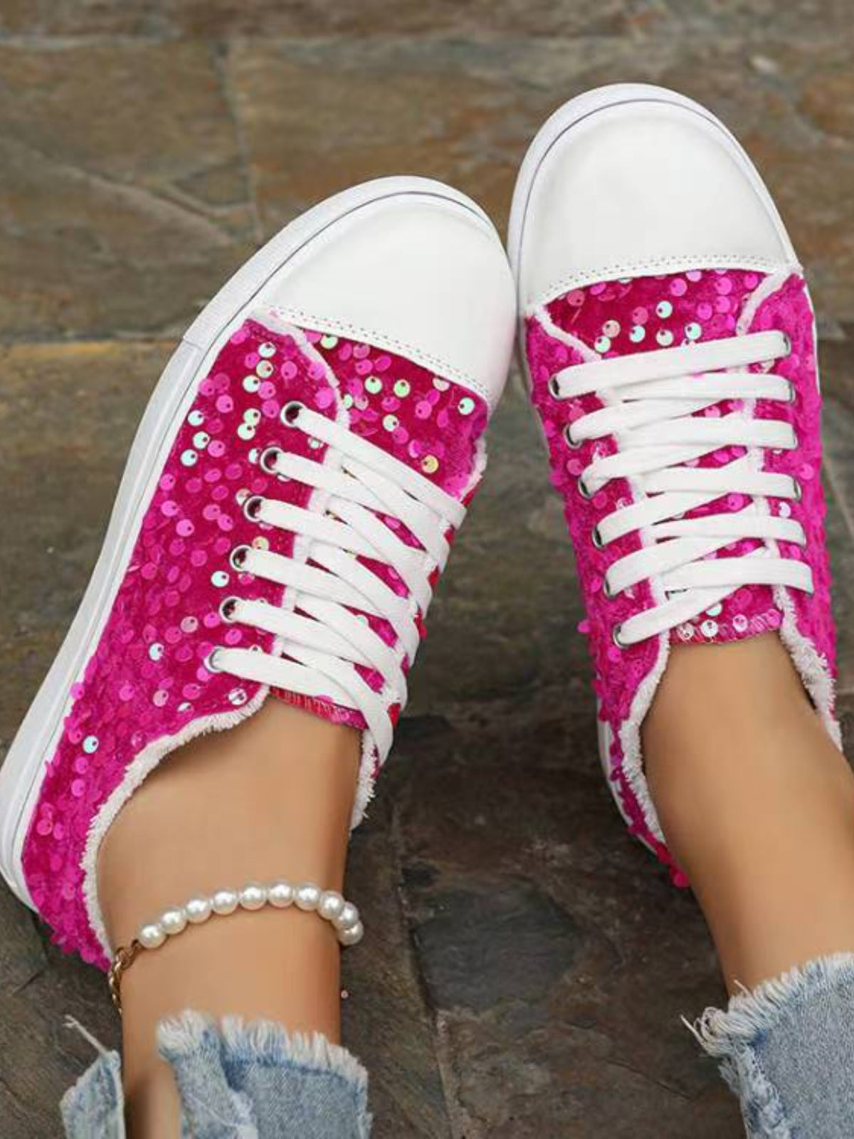 Sequin Round Toe Flat Sneakers Shoe