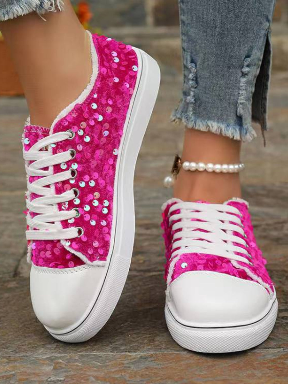 Sequin Round Toe Flat Sneakers Shoe