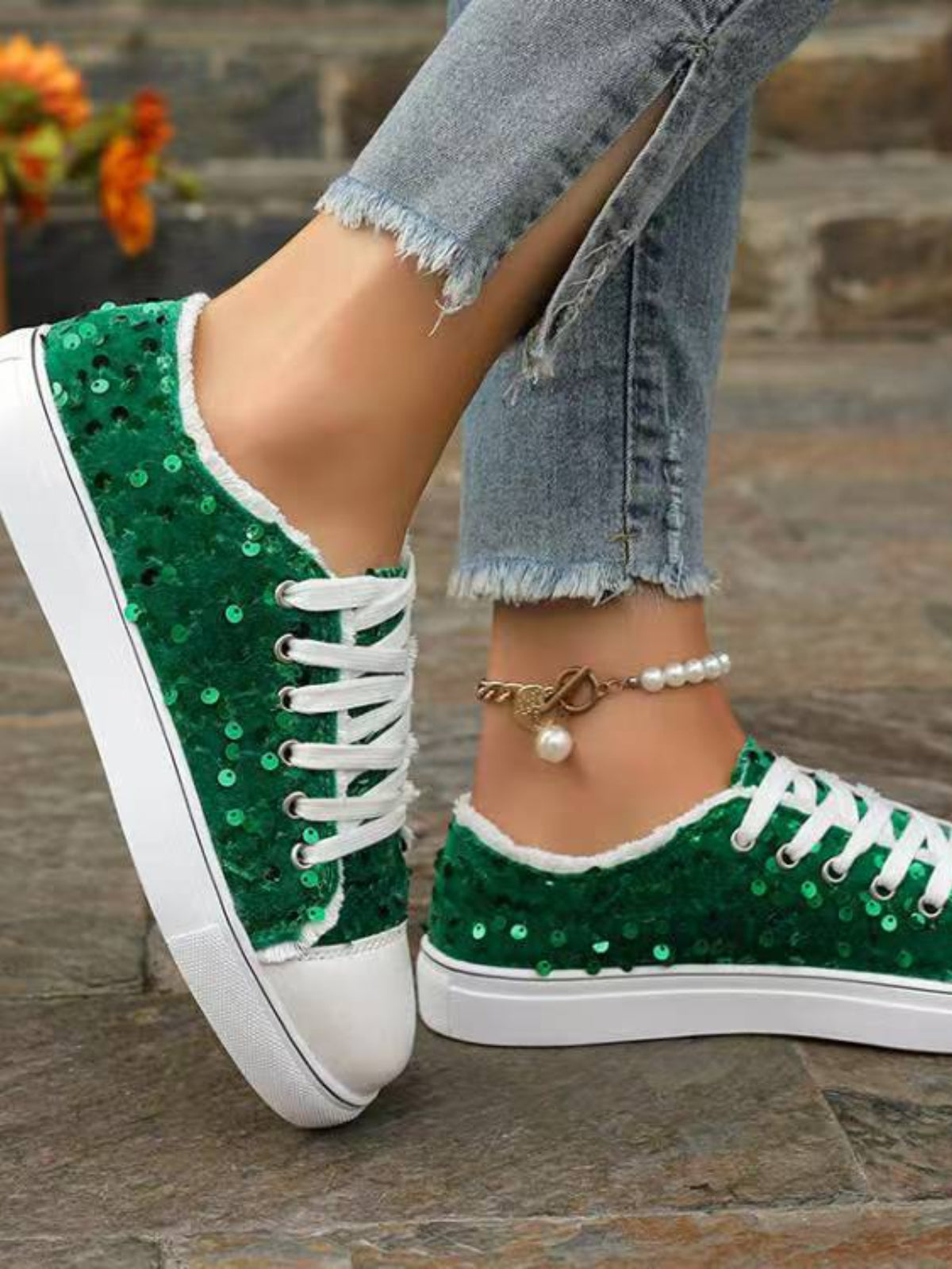 Sequin Round Toe Flat Sneakers Shoe