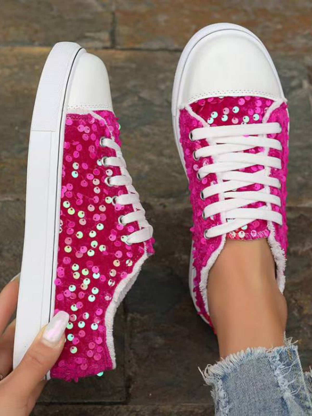 Sequin Round Toe Flat Sneakers Shoe