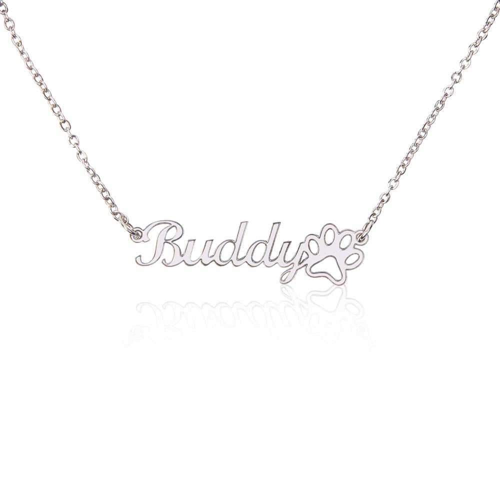 Necklace with name and paw print without message 