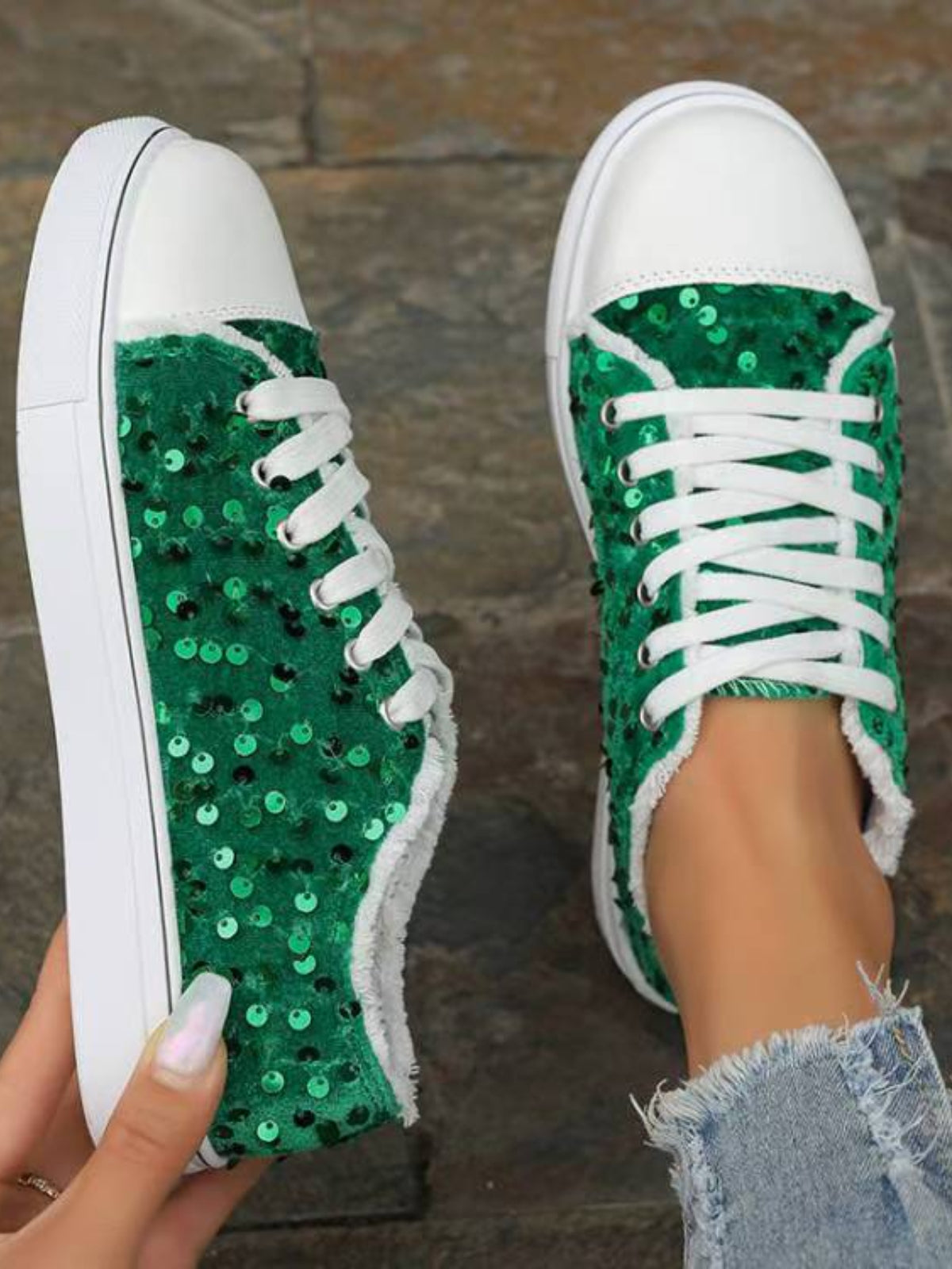 Sequin Round Toe Flat Sneakers Shoe