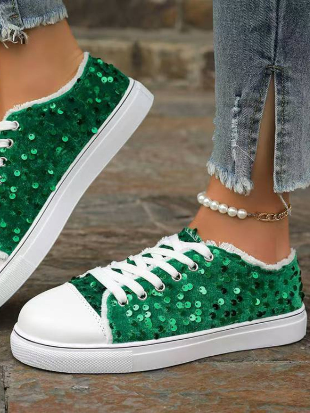 Sequin Round Toe Flat Sneakers Shoe