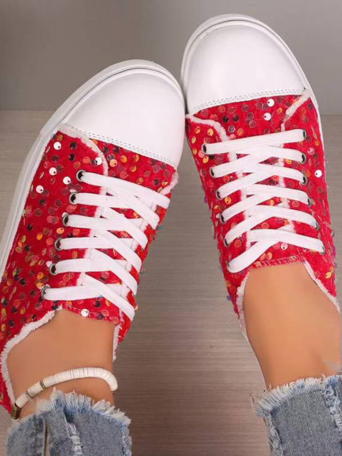 Sequin Round Toe Flat Sneakers Shoe
