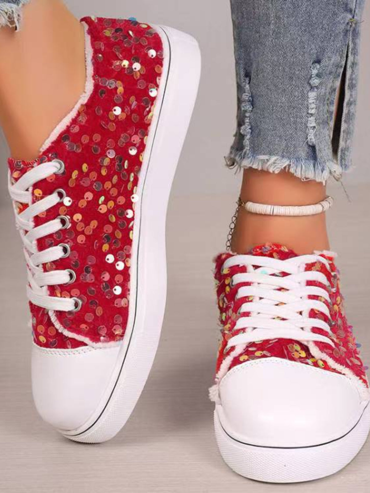 Sequin Round Toe Flat Sneakers Shoe